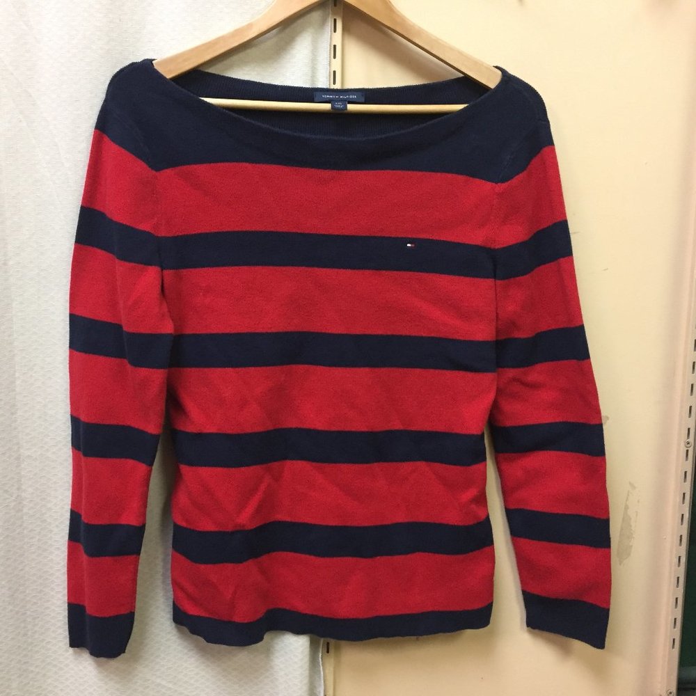 Tommy Hilfiger Scoop Neck Red & Blue Sweater Size Large (May fit like a Small)